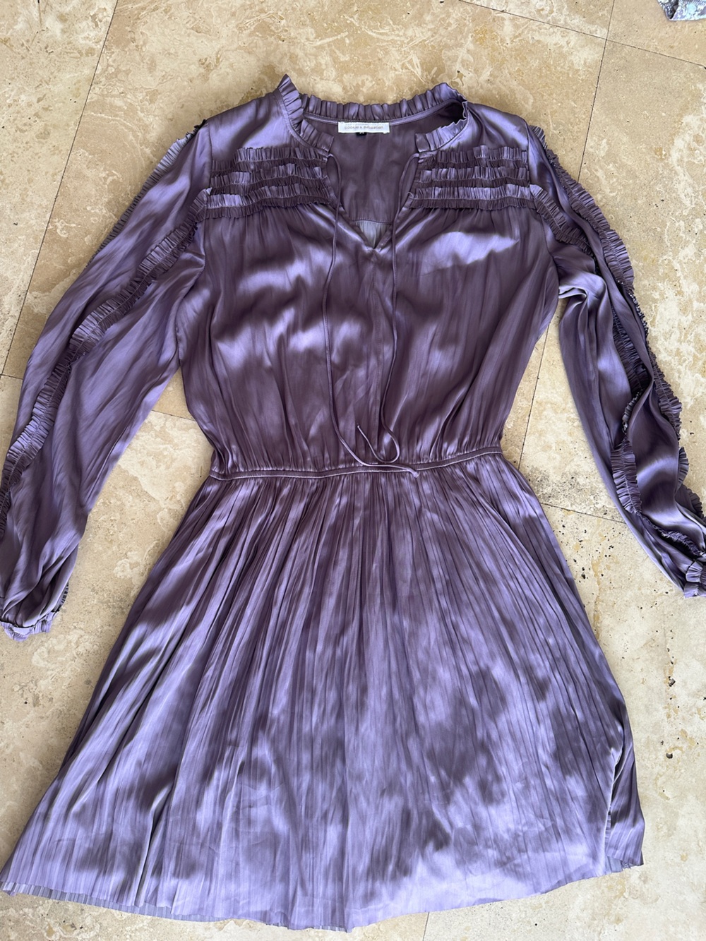 Purple Satin Pleated Long-Sleeve Women's Dress